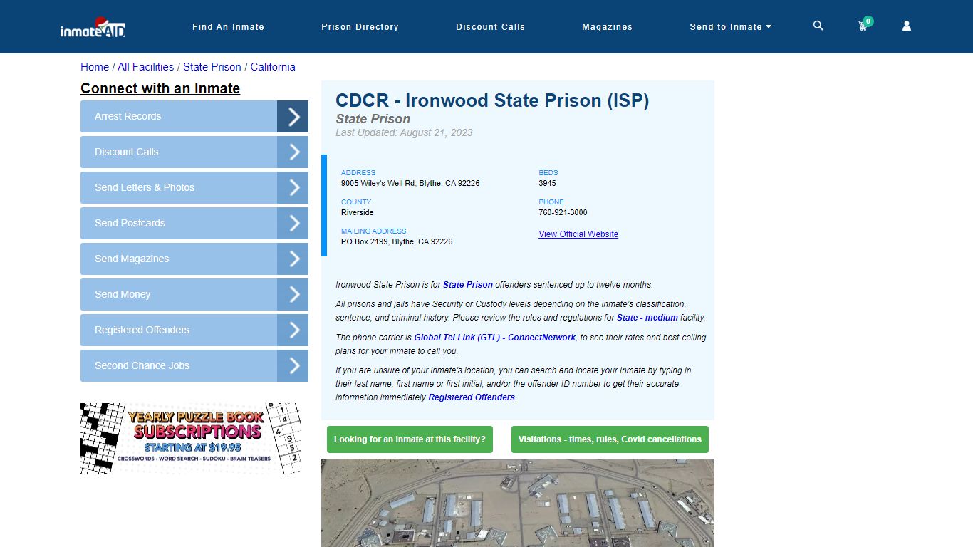 CDCR - Ironwood State Prison (ISP) & Inmate Search - Blythe, CA